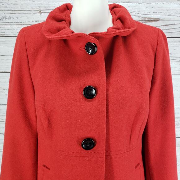Old Navy Women's Red Ruffle Collar Pockets Wool Blend Jacket Size Medium - Picture 5 of 12
